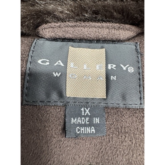 Vintage Penny Lane 1X Brown Coat Faux Suede Fur Trim Hooded Mid-Length Cozy Warm - Picture 4 of 10